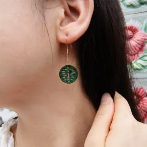 Double Happiness Jade 18k Gold Chain Earrings