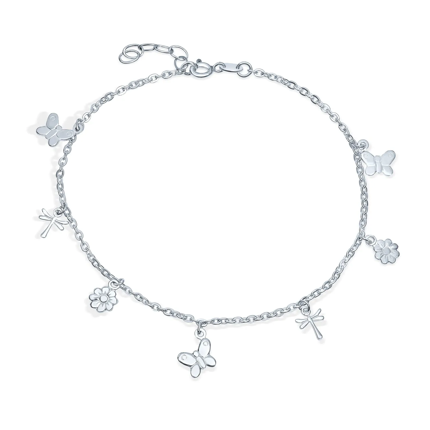 Dragonfly Firefly Butterfly Anklet Ankle Bracelet Sterling Silver Adjustable