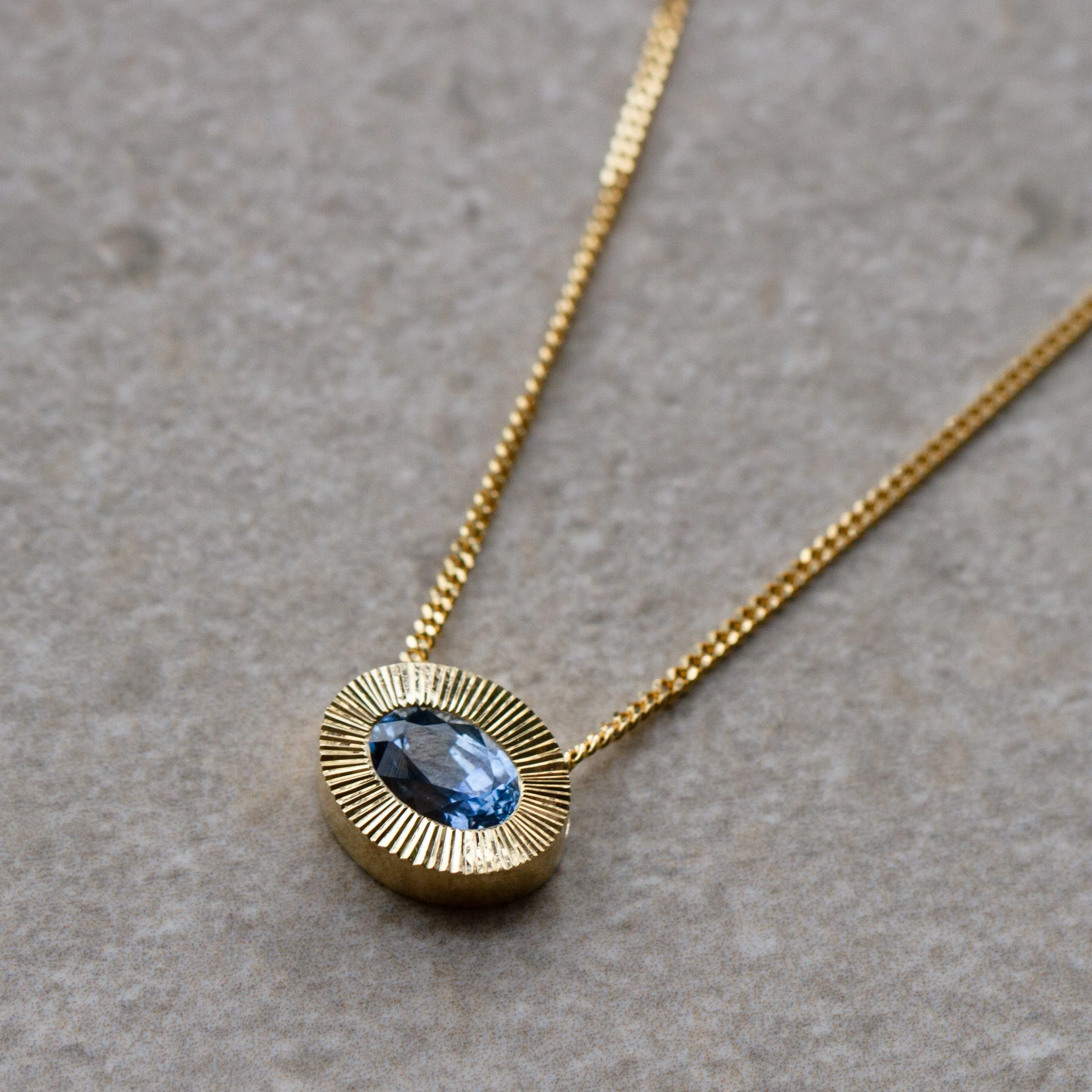 East-West Oval Aurora Necklace with Blue Montana Sapphire in Yellow Gold