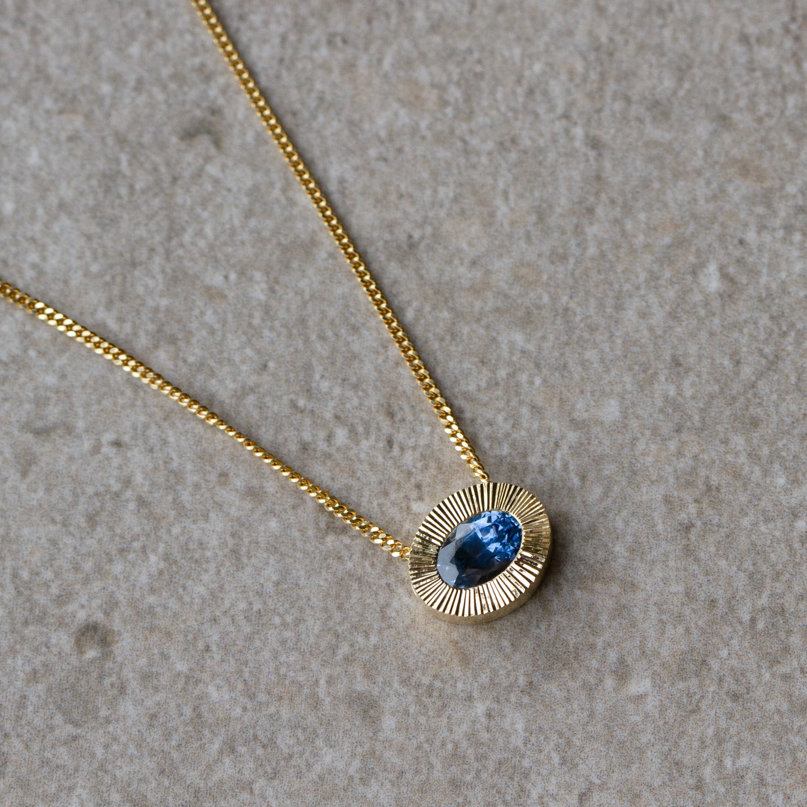 East-West Oval Aurora Necklace with Blue Montana Sapphire in Yellow Gold