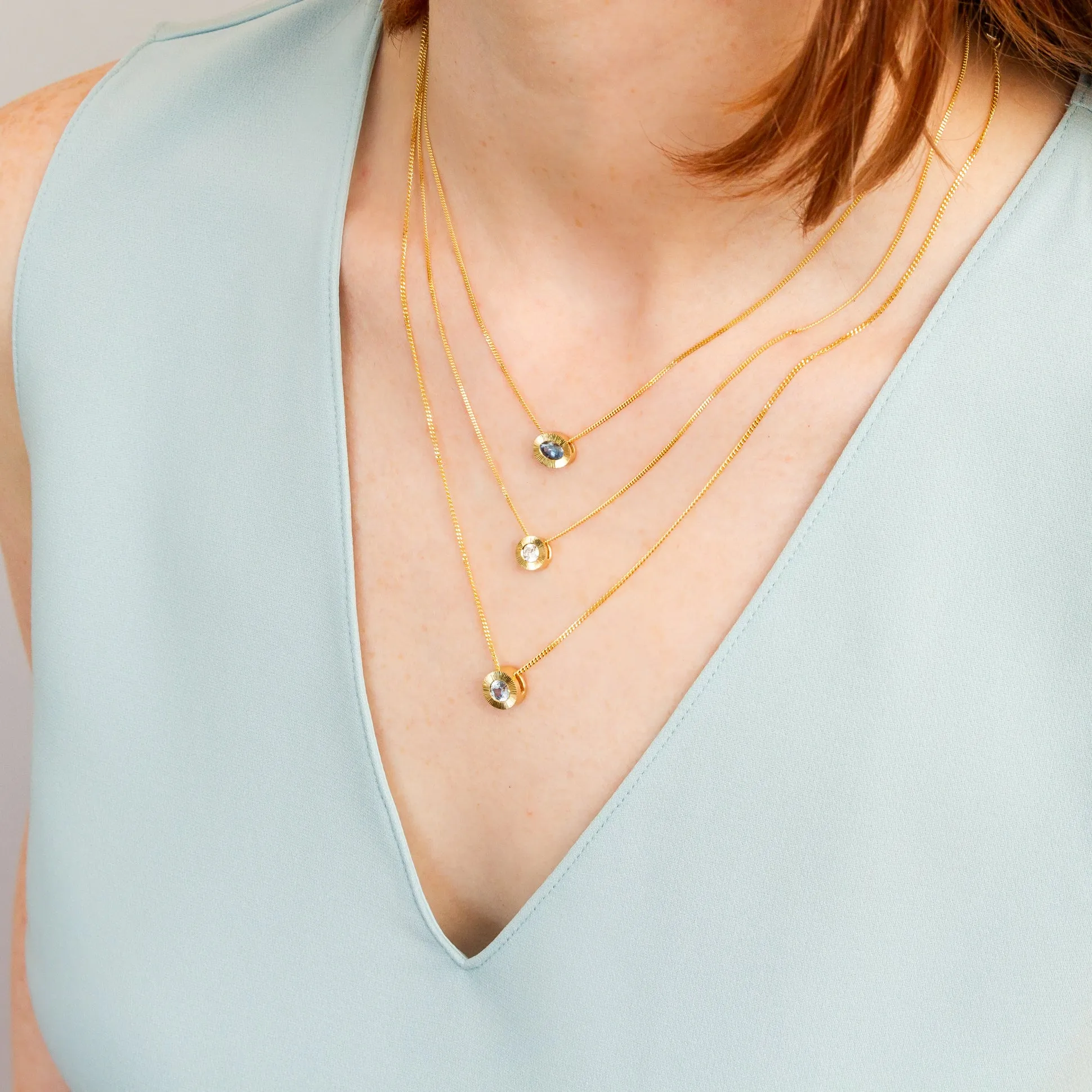 East-West Oval Aurora Necklace with Blue Montana Sapphire in Yellow Gold