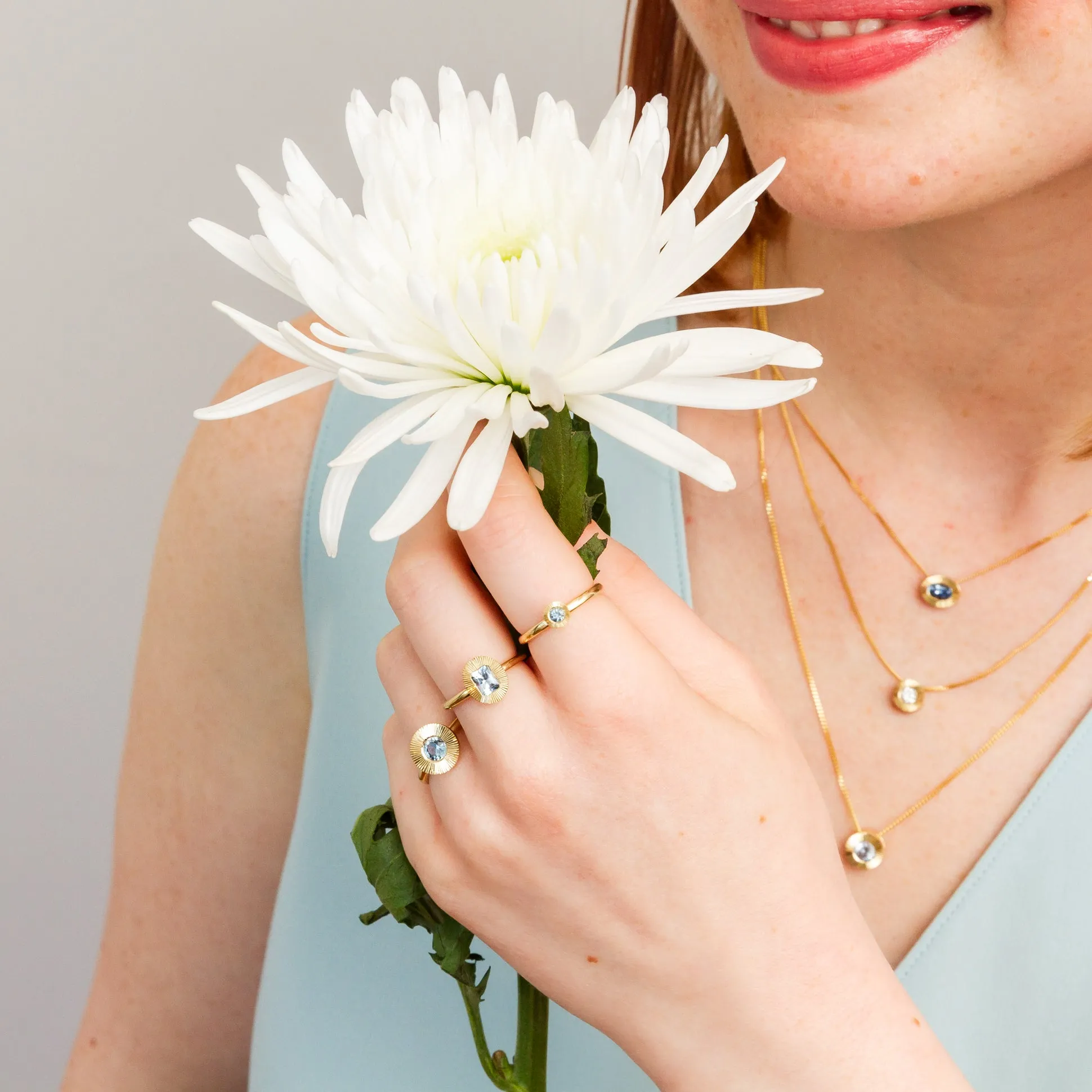 East-West Oval Aurora Necklace with Blue Montana Sapphire in Yellow Gold