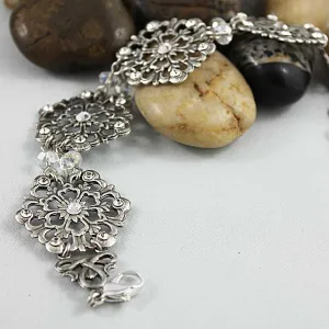 Elegant Oxidized Silver Victorian Bridal Bracelet