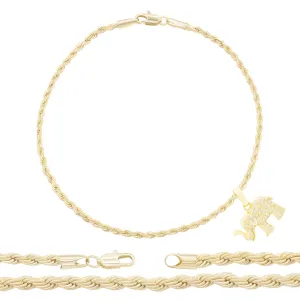 Elephant CZ Pendant 14K Anklet Bracelet Gold Filled Cubic Zirconia Charm Rope Foot Set 10" WomenJewelry
