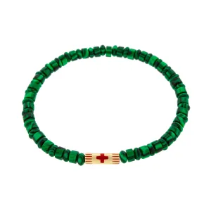 Enameled Cross Slim Tube on a Malachite Bracelet