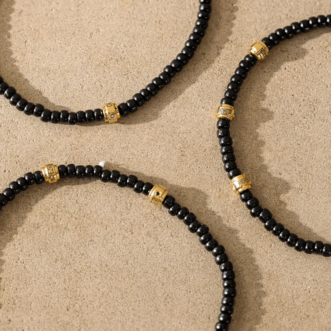 Engravable Beads String of Love with Birthstones - 14K Yellow Gold