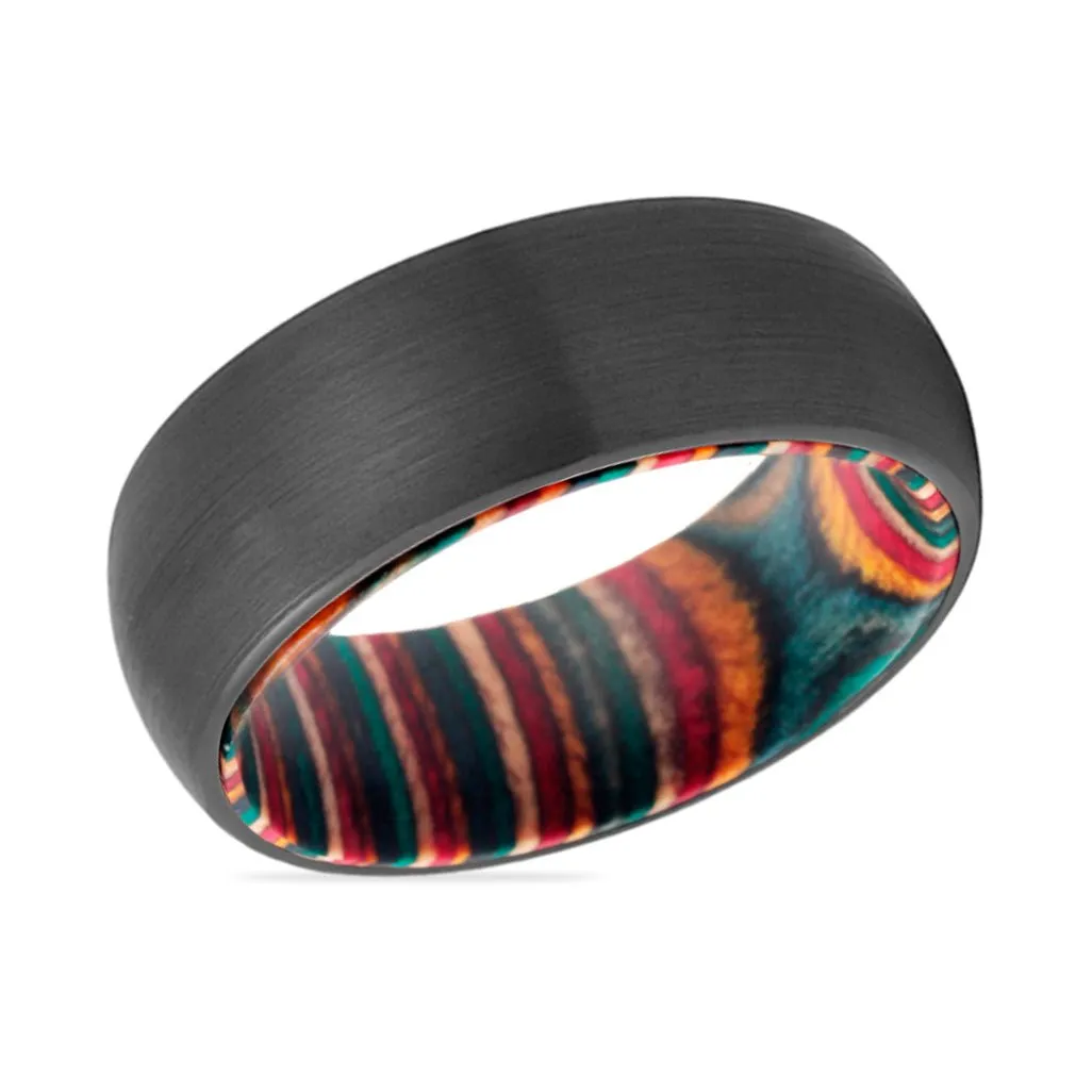 ESME | Multi Color Box Wood Ring Black Domed