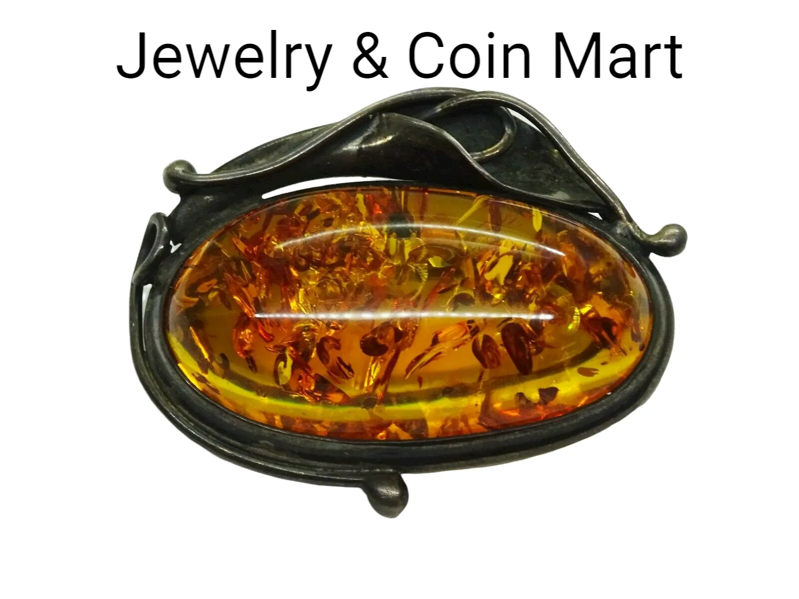 Estate Baltic Amber Pin Brooch Sterling Silver Polish Hallmark