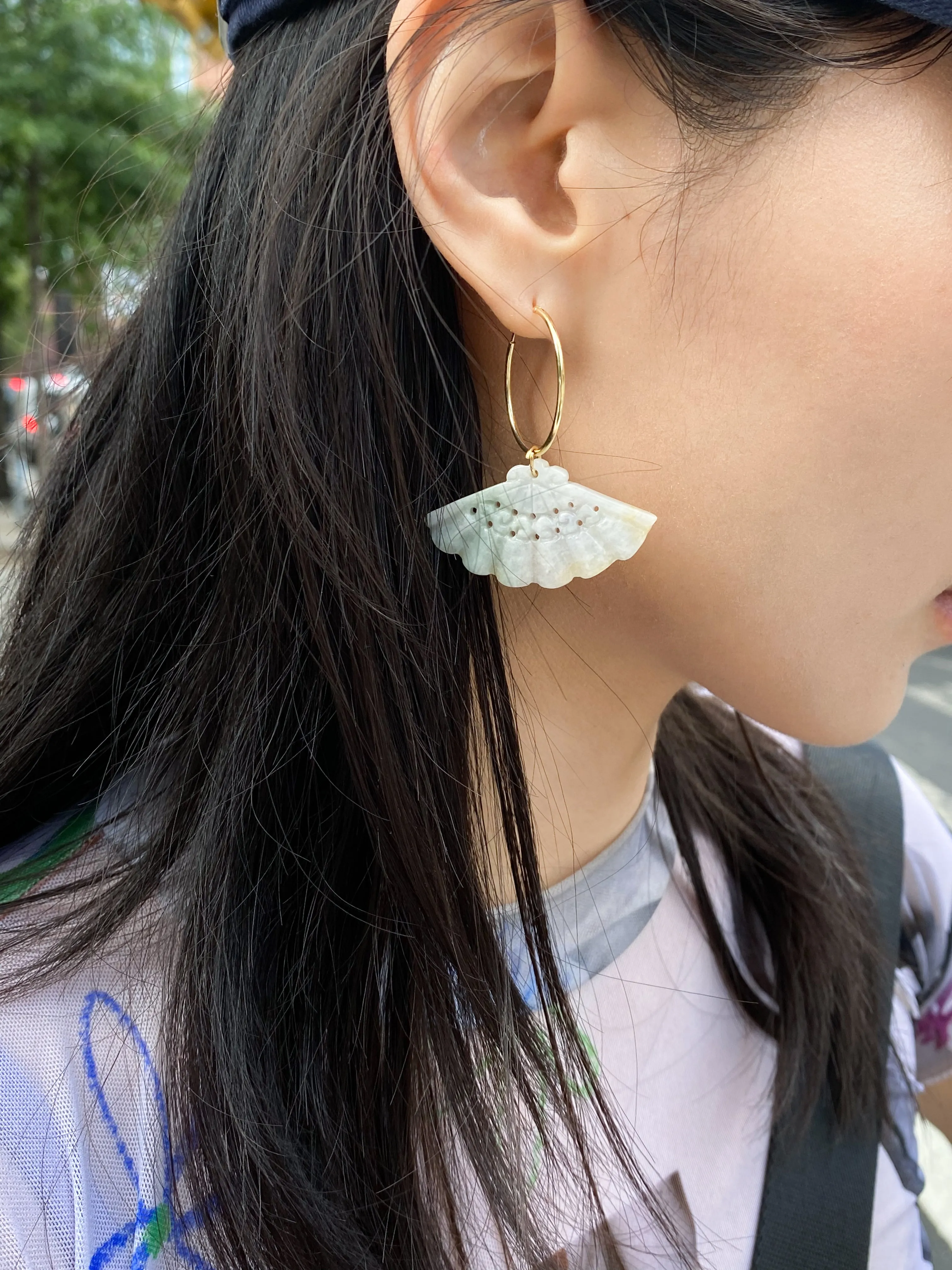 Fan — Jade pendant earrings
