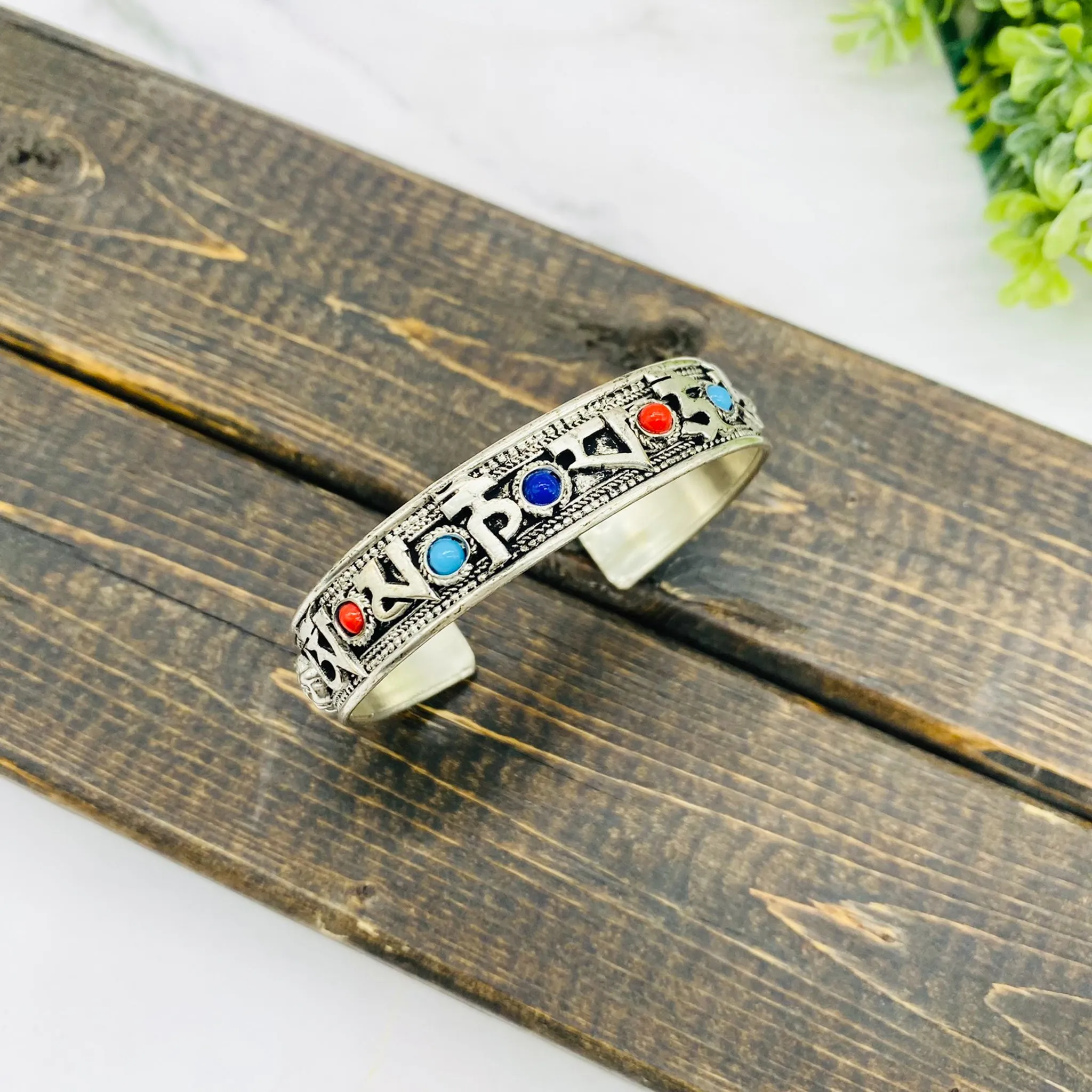 Filigree Handmade Cuff Bracelet with Healing  Mantra