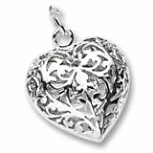 Filigree Heart Charm In Sterling Silver