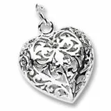 Filigree Heart Charm In Sterling Silver