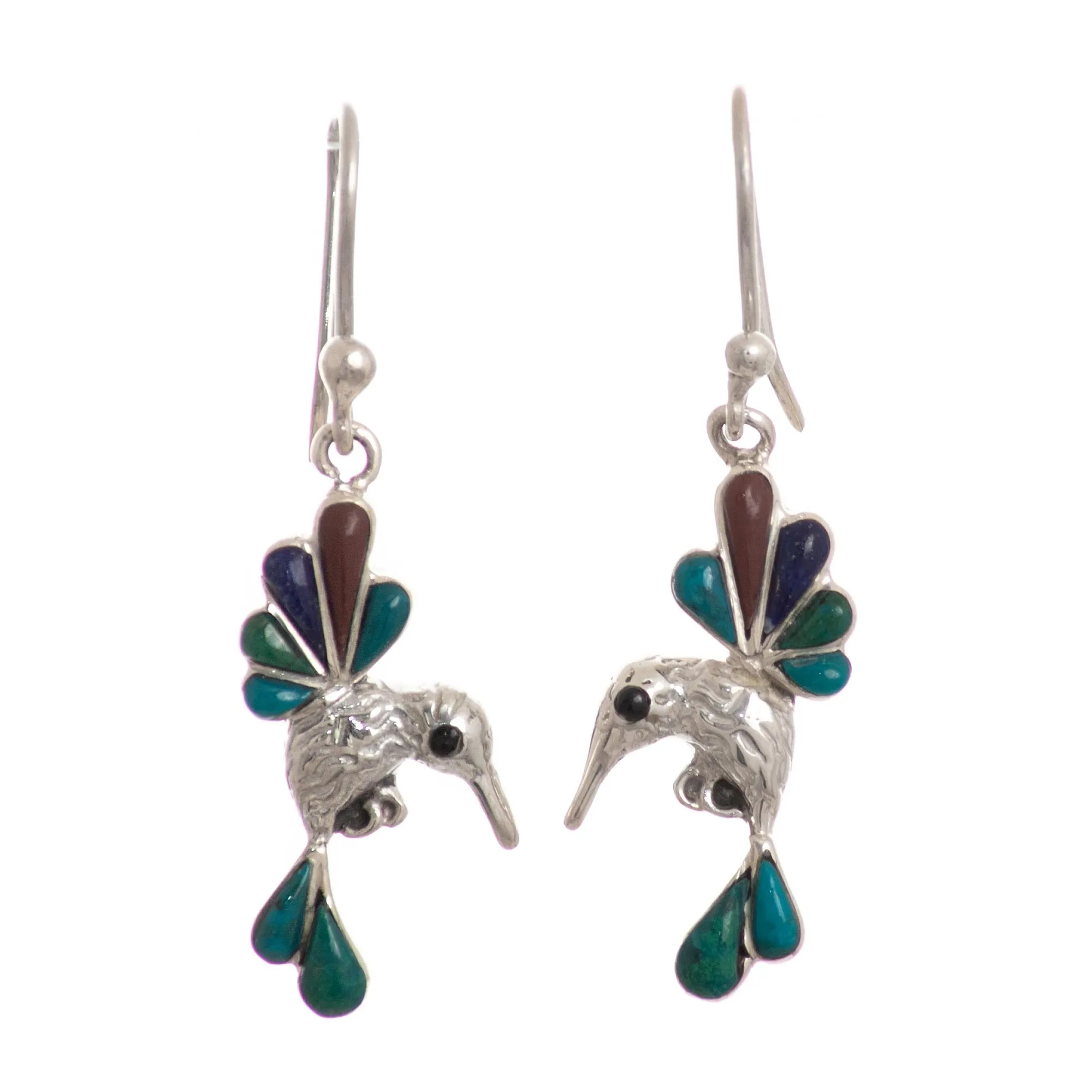 Gemstone Combo Hummingbird Dangle Earrings from Peru - Rainbow Hummingbirds | NOVICA