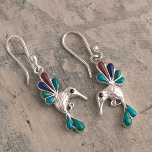 Gemstone Combo Hummingbird Dangle Earrings from Peru - Rainbow Hummingbirds | NOVICA