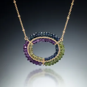 Gemstone Double Circle Necklace (gold blue)