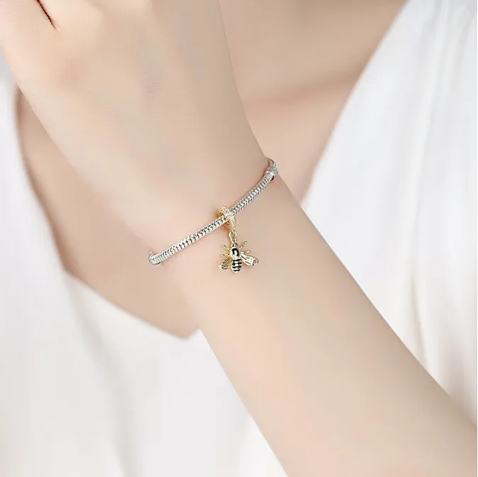 Gold & Black Honey Bee Charm 925 Sterling Silver