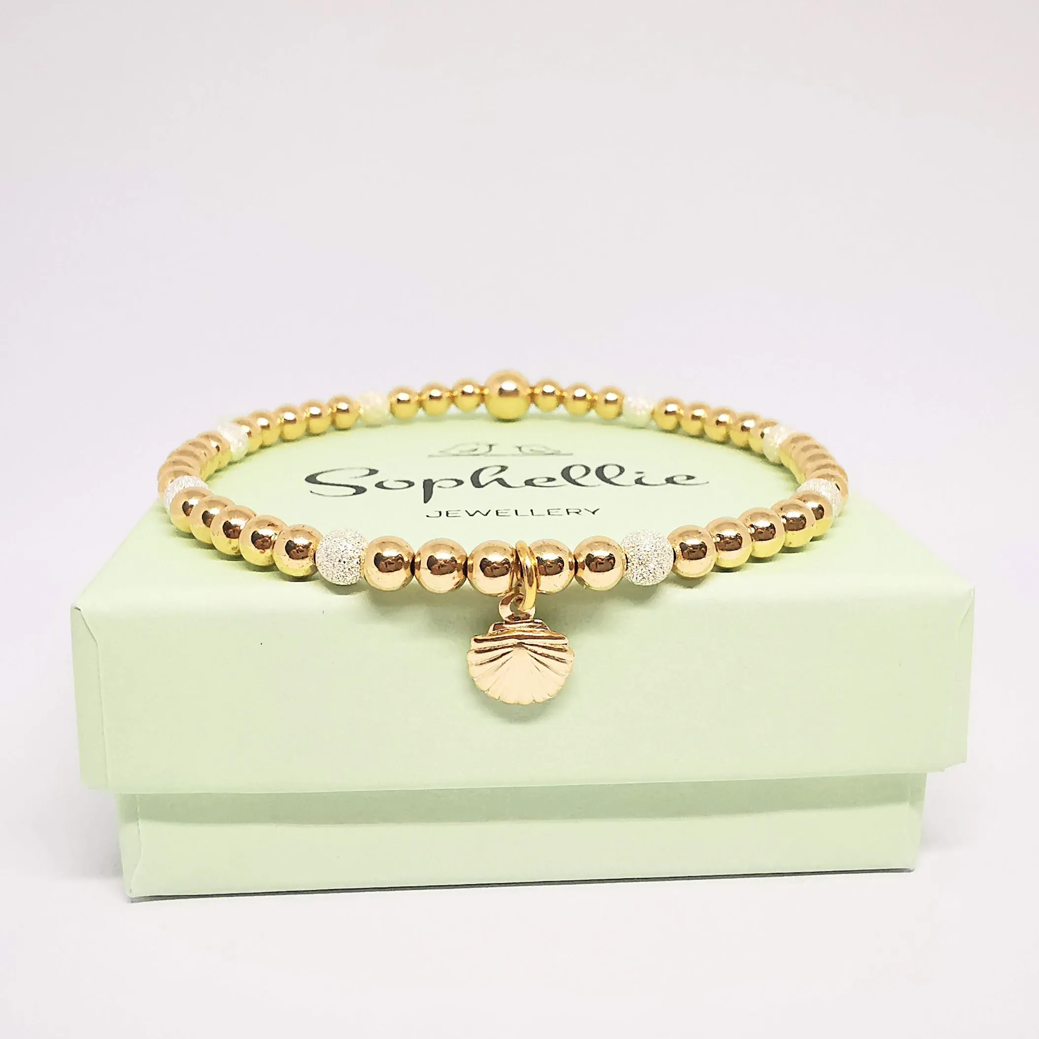 Gold Bead Bracelet  with Shell Charm