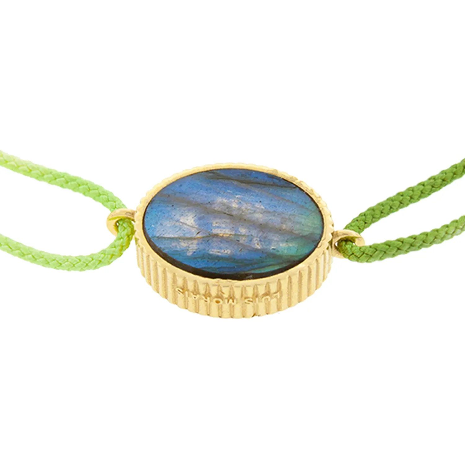 Good Times Medallion with Black Diamonds and Labradorite on a Green Ombre Cord Bracelet