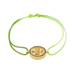 Good Times Medallion with Black Diamonds and Labradorite on a Green Ombre Cord Bracelet