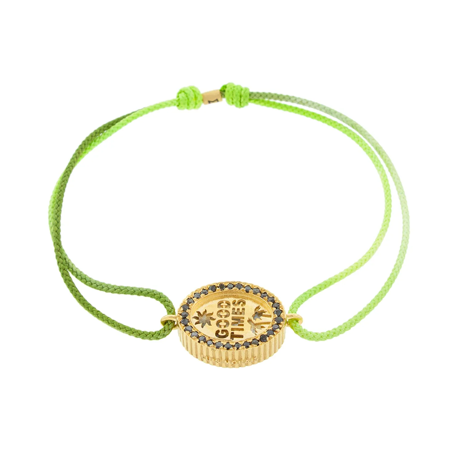 Good Times Medallion with Black Diamonds and Labradorite on a Green Ombre Cord Bracelet