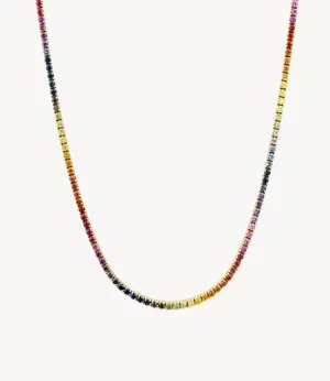 Graduated Rainbow Sapphire Tennis Necklace