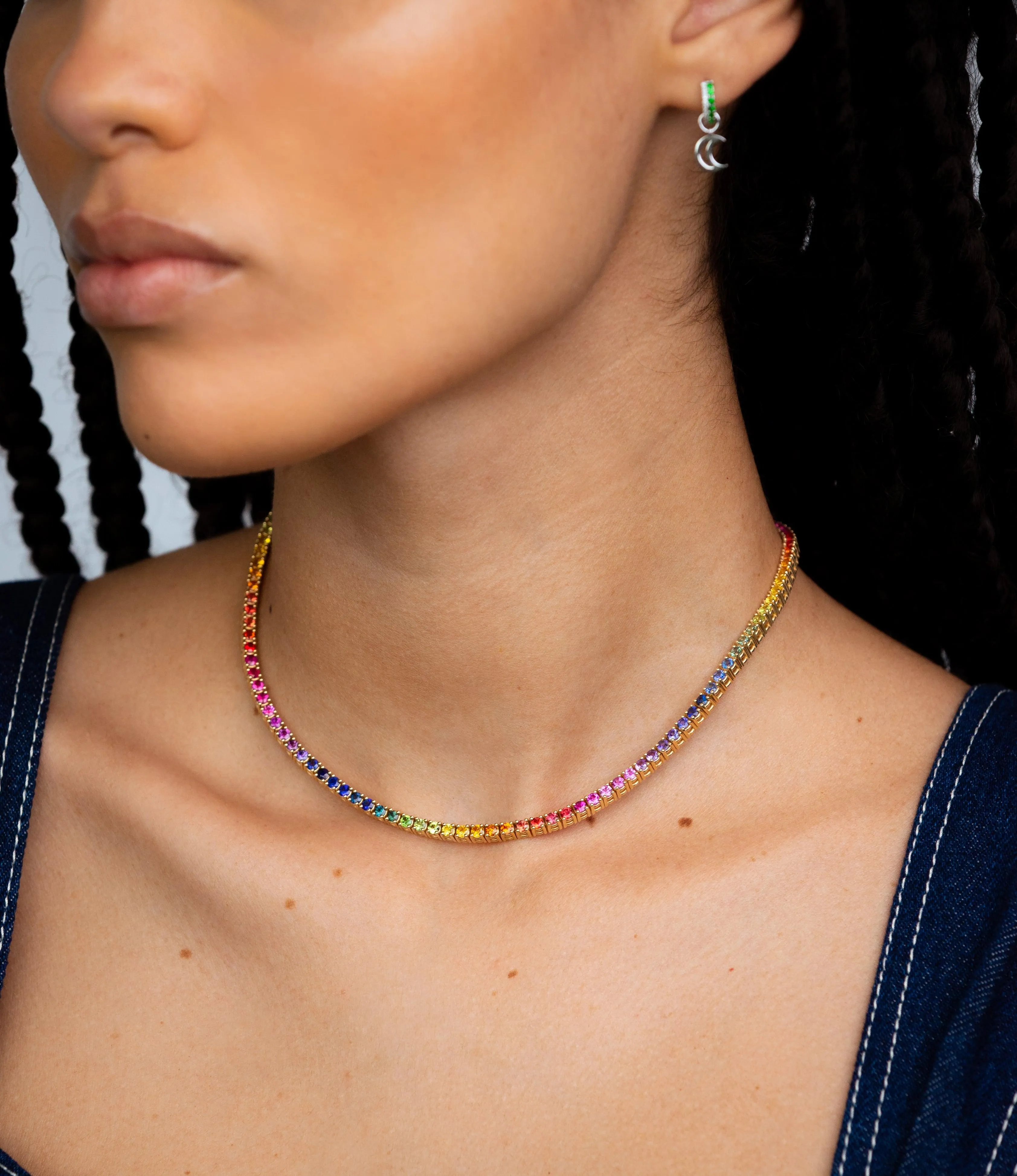 Graduated Rainbow Sapphire Tennis Necklace