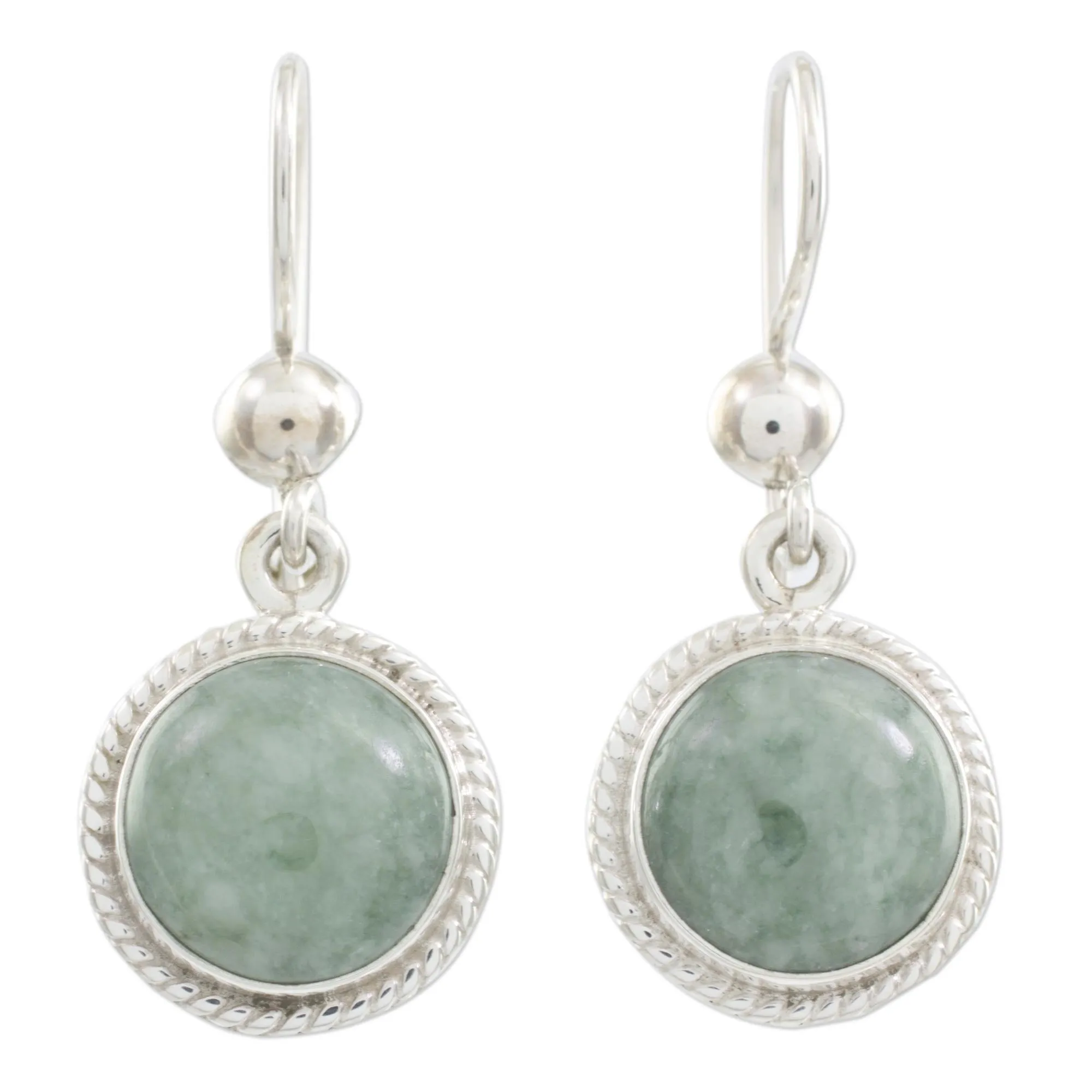 Hand Made Sterling Silver Dangle Jade Earrings - Mixco Moon | NOVICA