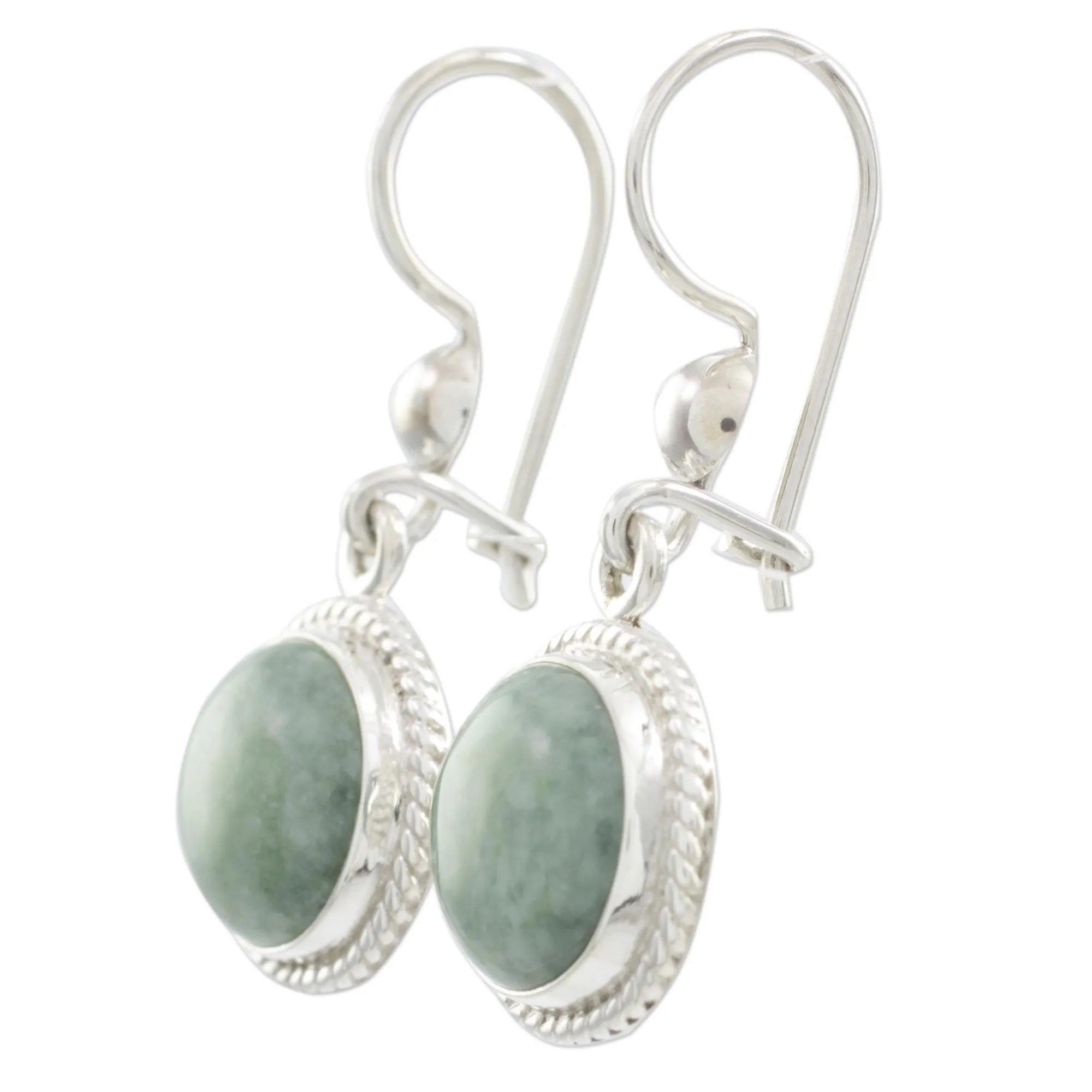 Hand Made Sterling Silver Dangle Jade Earrings - Mixco Moon | NOVICA