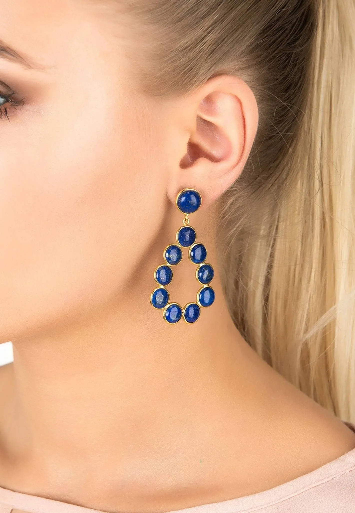 Hatun Gemstone Statement Earrings Gold Lapis Lazuli