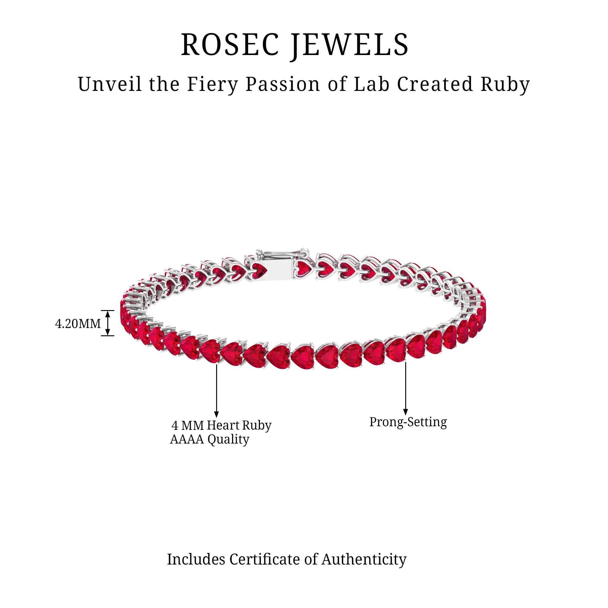 Heart Shape Lab Grown Ruby Tennis Bracelet