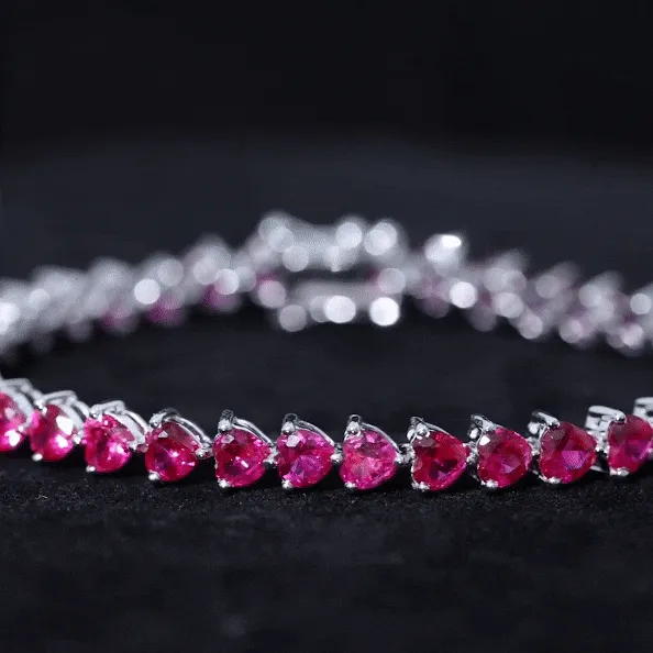 Heart Shape Lab Grown Ruby Tennis Bracelet