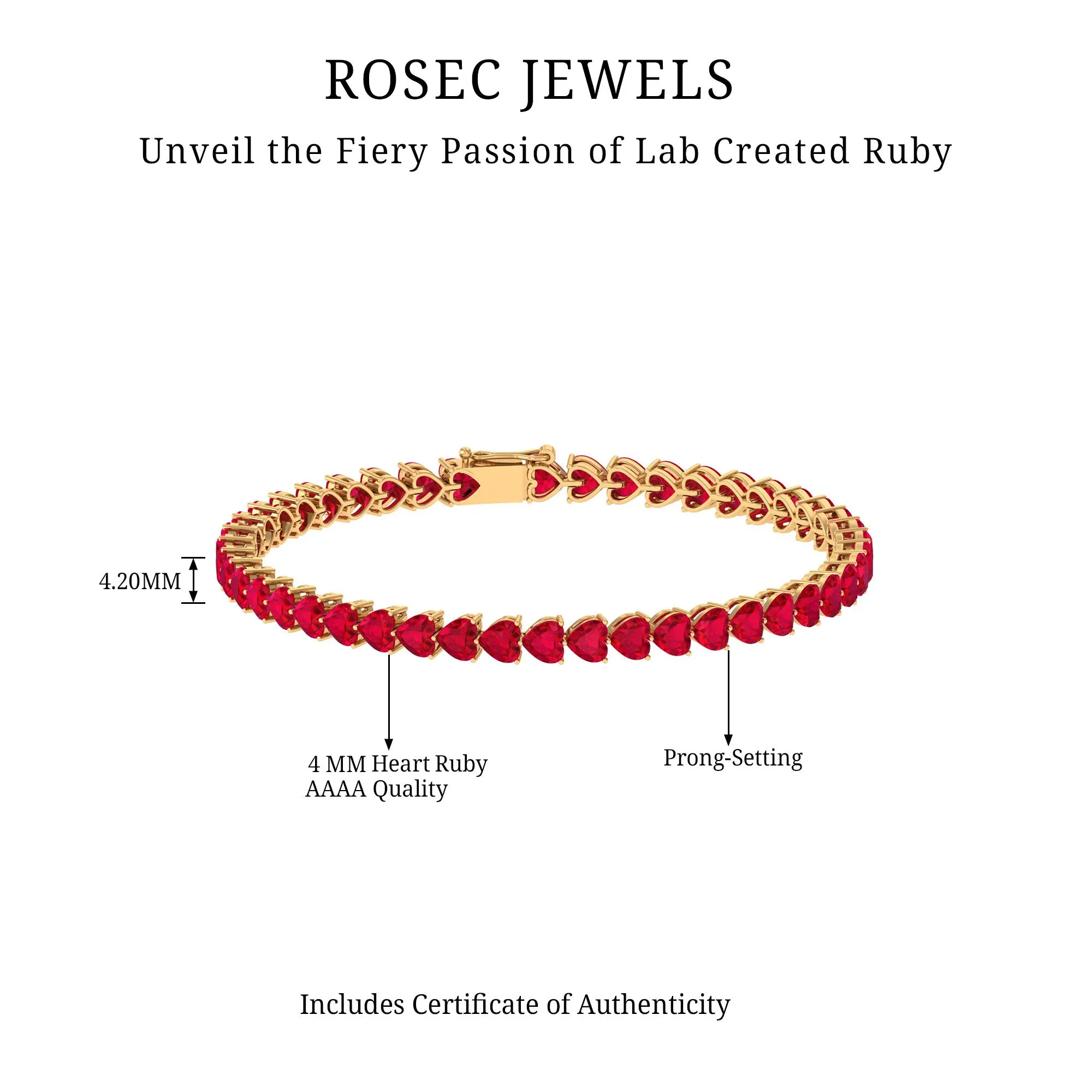 Heart Shape Lab Grown Ruby Tennis Bracelet