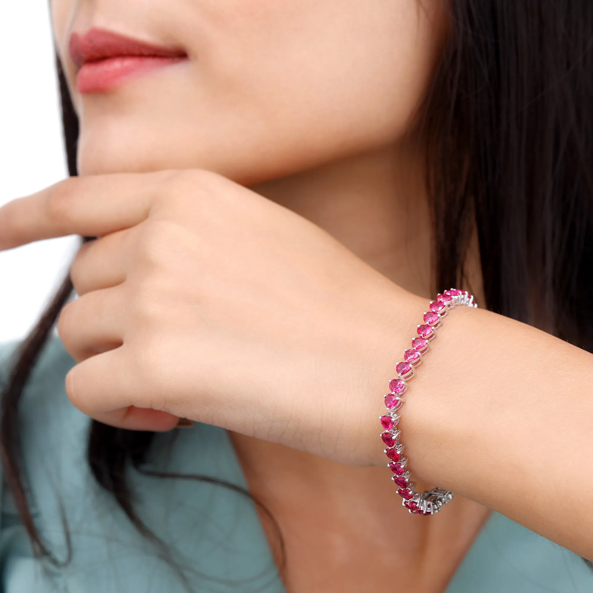 Heart Shape Lab Grown Ruby Tennis Bracelet