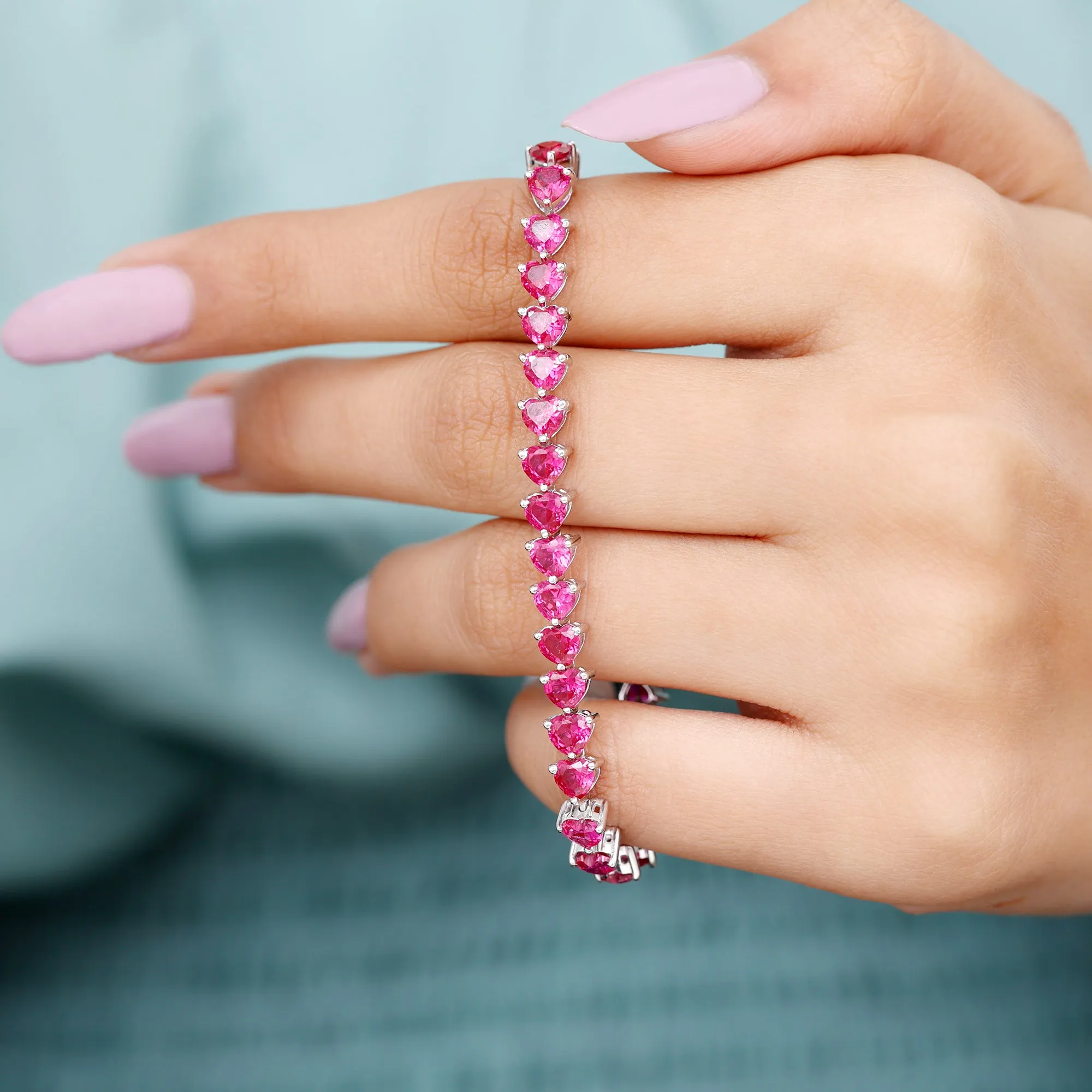 Heart Shape Lab Grown Ruby Tennis Bracelet