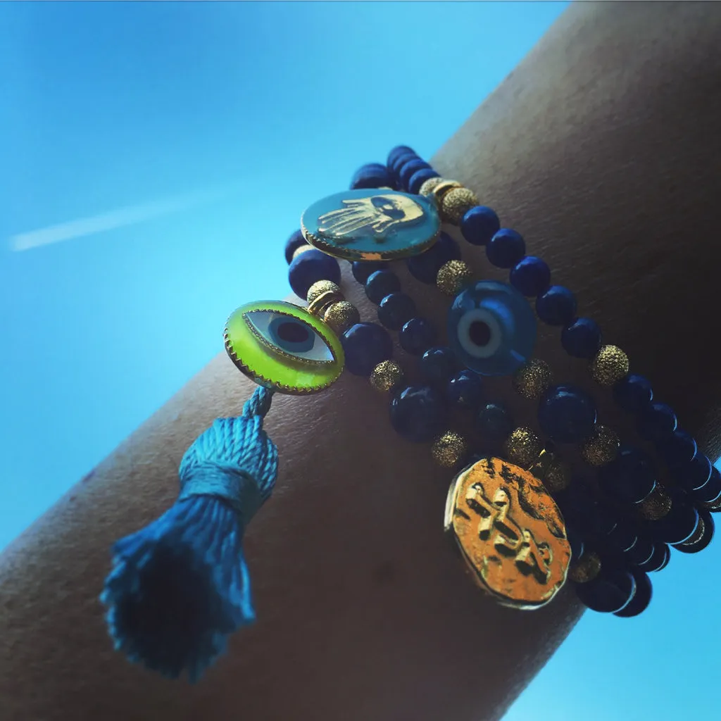 Kabbalah Blessing Token Charm Stardust Gemstone Mix Bracelet