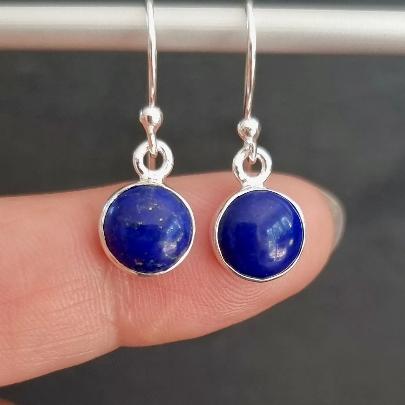 Lapis Lazuli Round 8mm 925 Silver Earrings, E13LL