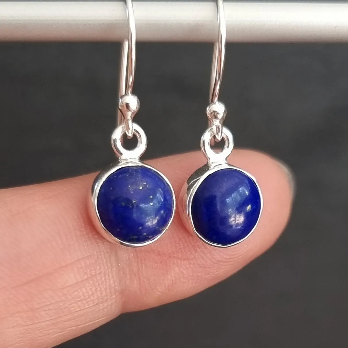 Lapis Lazuli Round 8mm 925 Silver Earrings, E13LL
