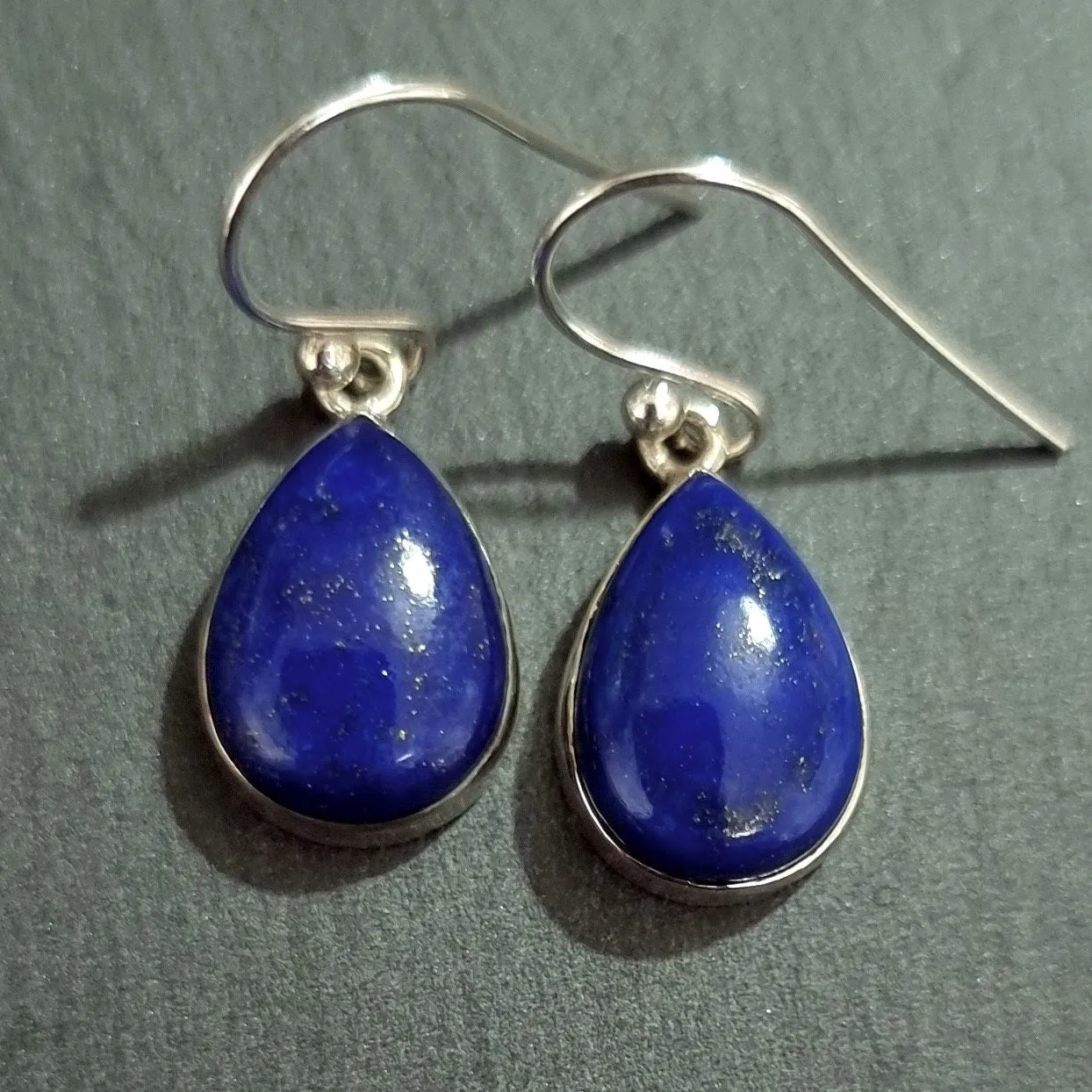 Lapis Lazuli Teardrop 14mm x 10mm 925 Silver Earrings, E11LL