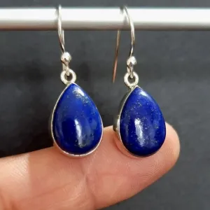 Lapis Lazuli Teardrop 14mm x 10mm 925 Silver Earrings, E11LL