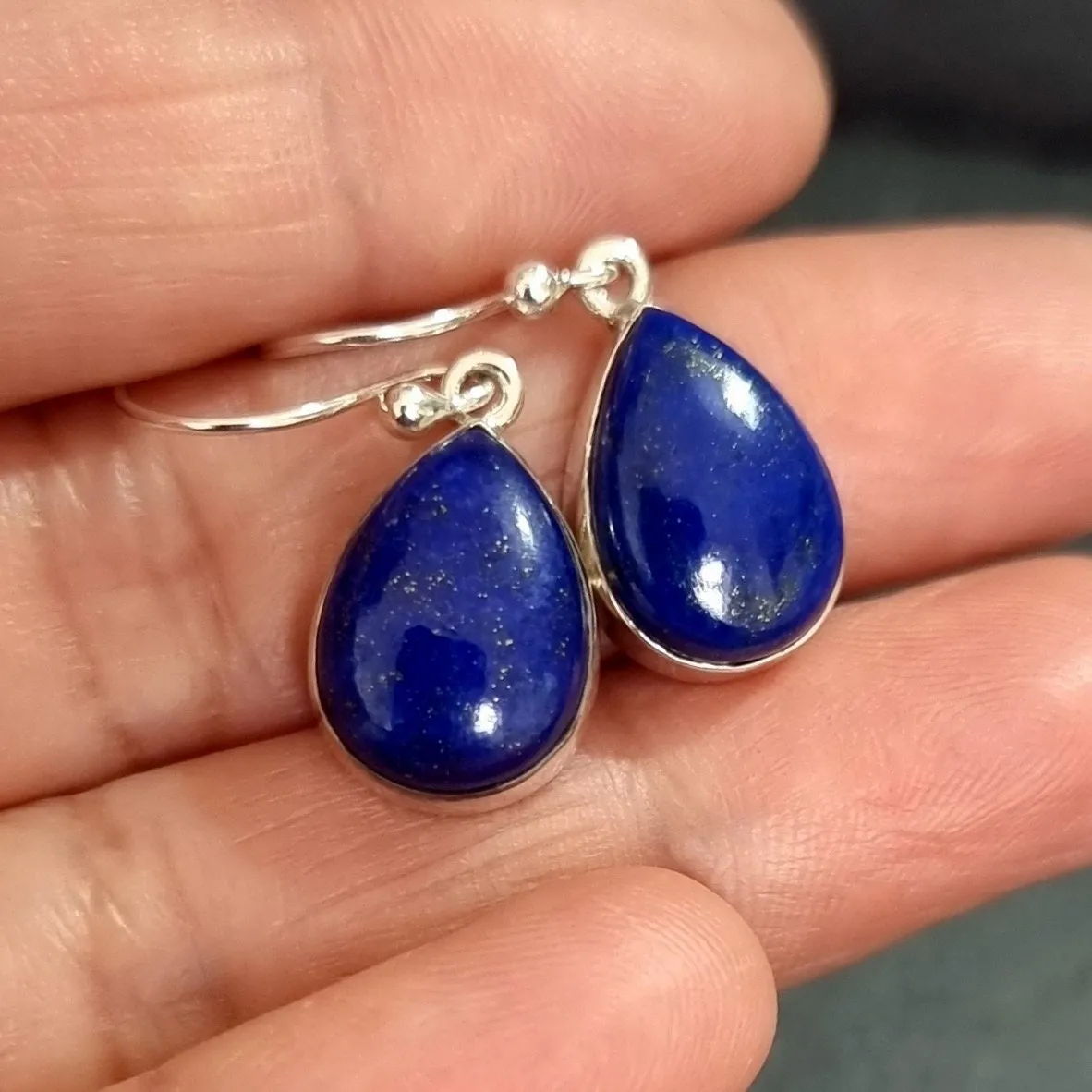 Lapis Lazuli Teardrop 14mm x 10mm 925 Silver Earrings, E11LL