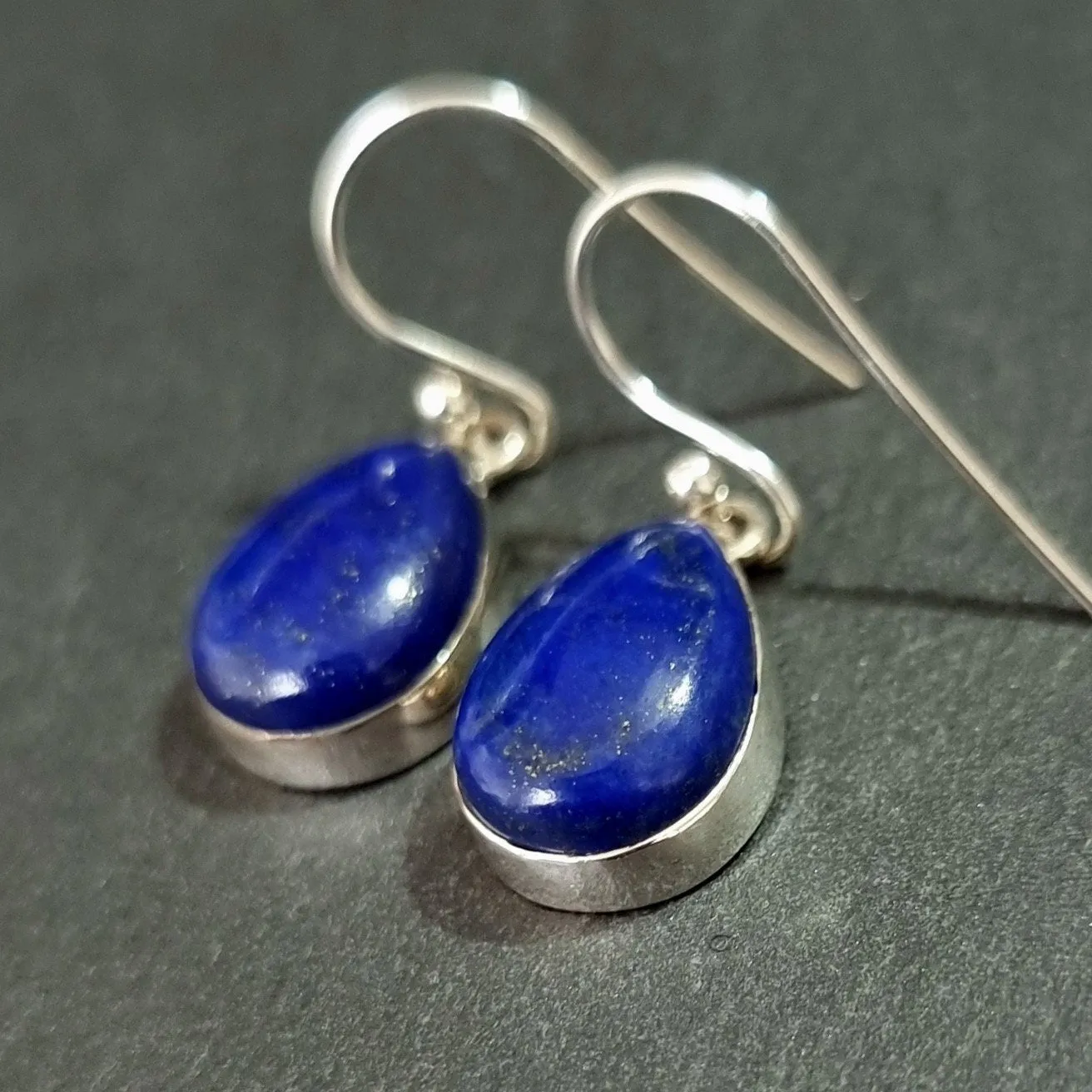 Lapis Lazuli Teardrop 14mm x 10mm 925 Silver Earrings, E11LL