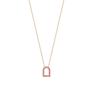 L'Arc Voyage Charm MM, 18k Rose Gold with Galerie Pink Sapphires on Chain Necklace