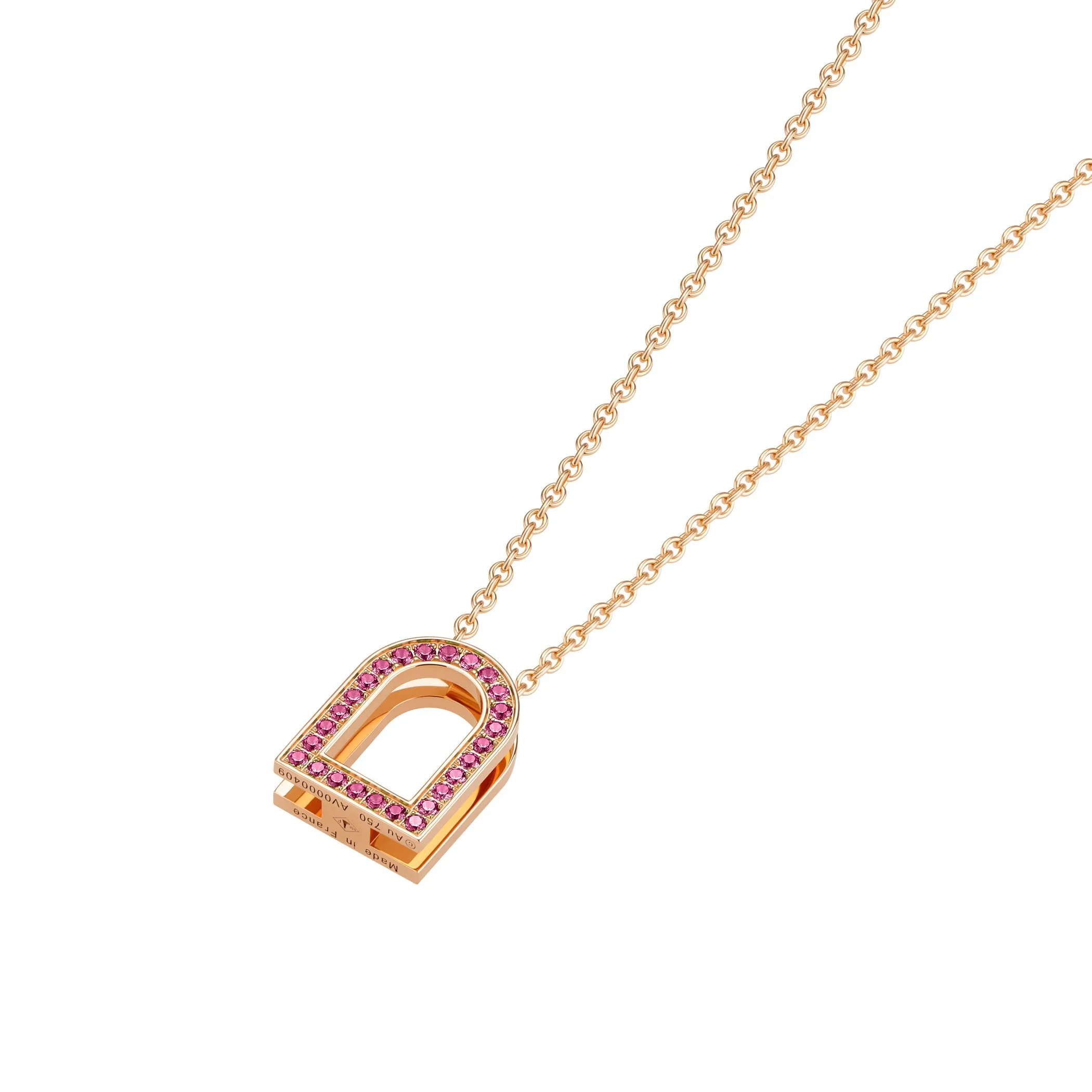 L'Arc Voyage Charm MM, 18k Rose Gold with Galerie Pink Sapphires on Chain Necklace
