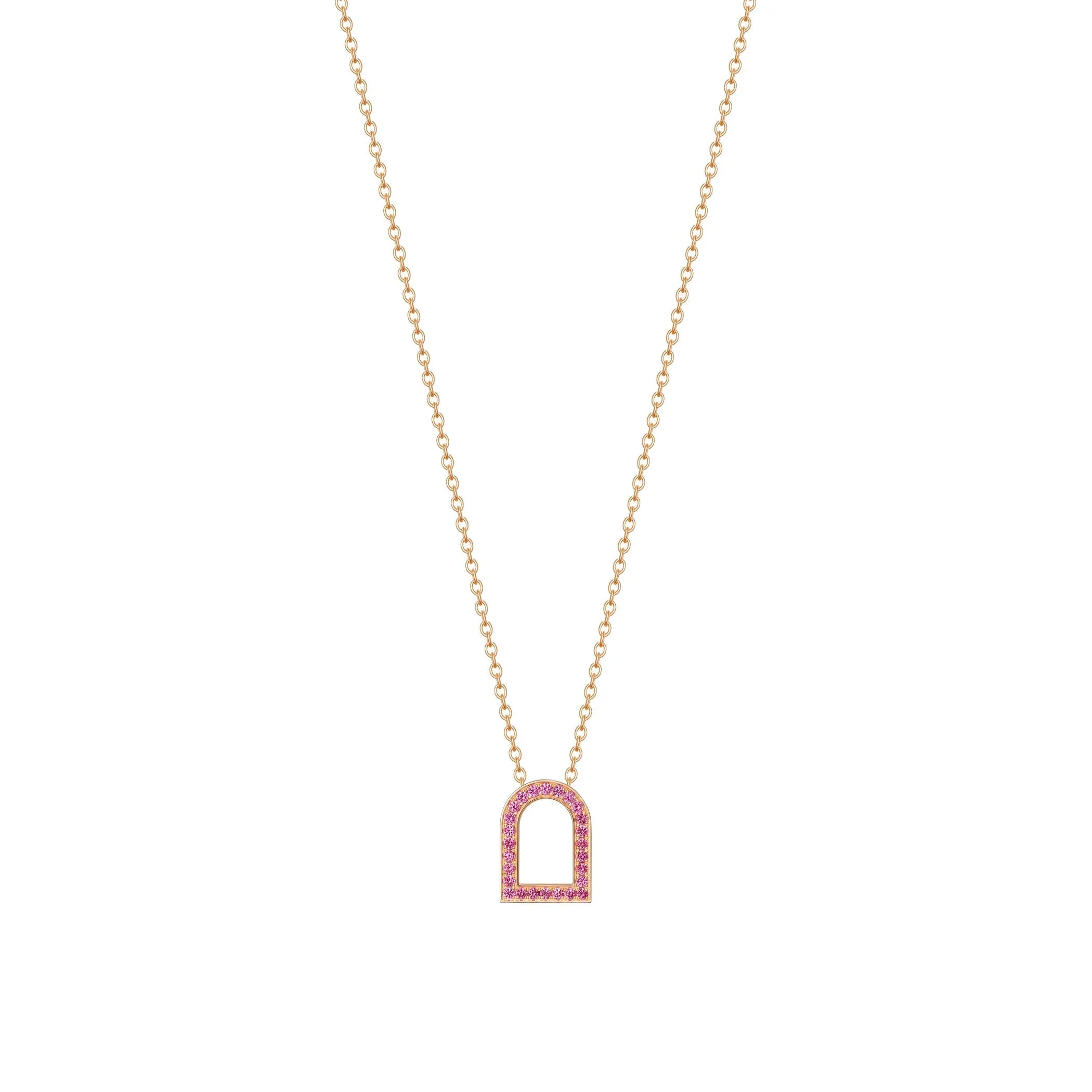 L'Arc Voyage Charm MM, 18k Rose Gold with Galerie Pink Sapphires on Chain Necklace