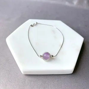 Lavender Amethyst Round Frame 925 Silver Bracelet (8mm)