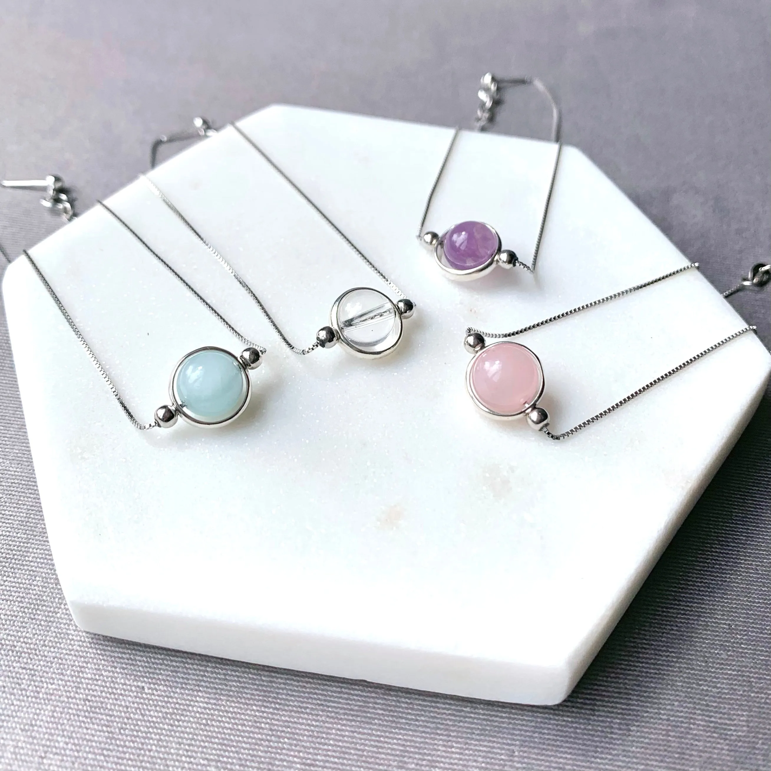 Lavender Amethyst Round Frame 925 Silver Bracelet (8mm)