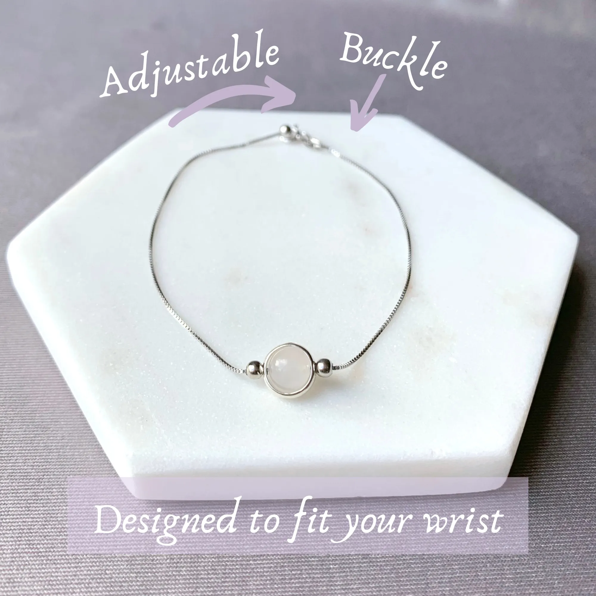 Lavender Amethyst Round Frame 925 Silver Bracelet (8mm)