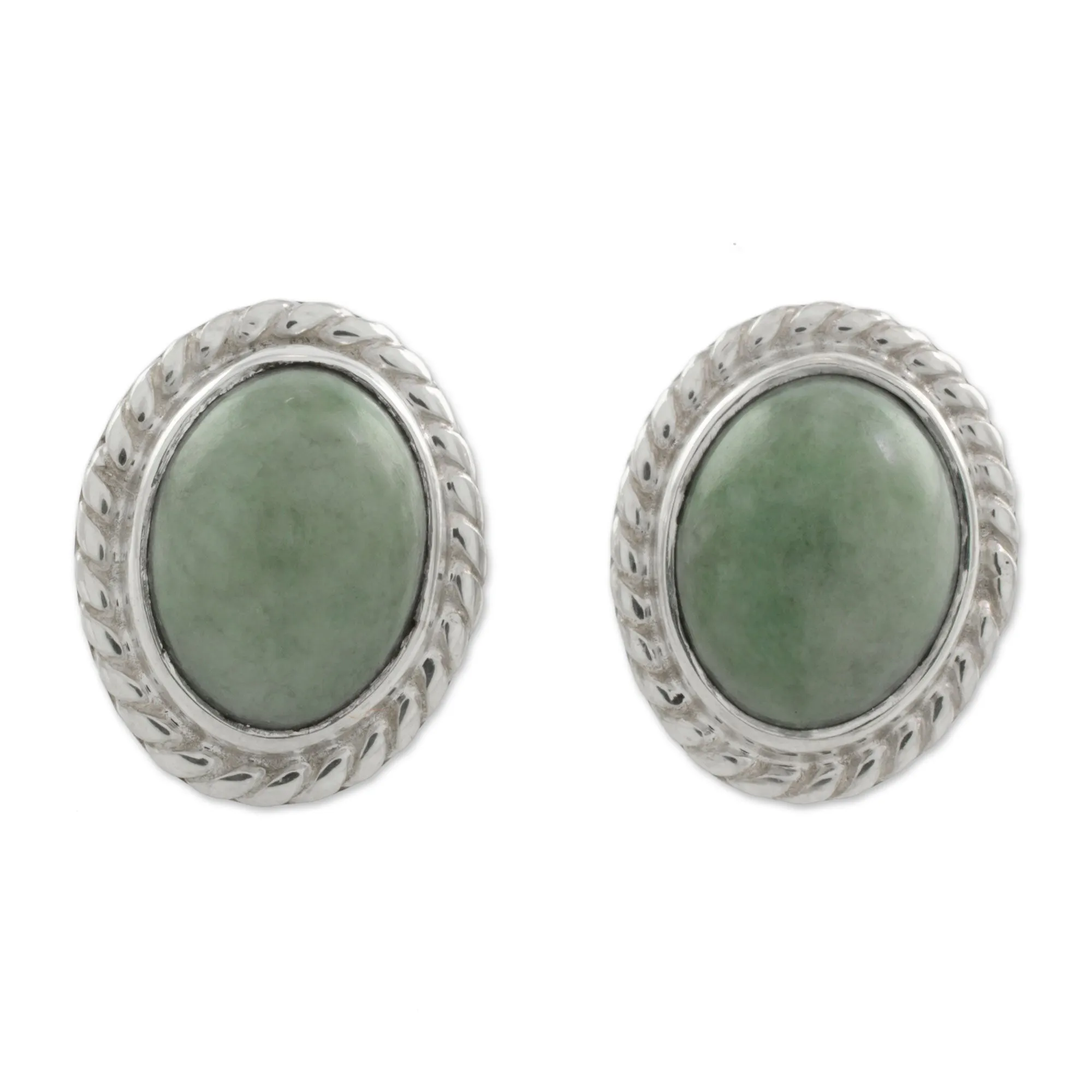 Light Green Jade Oval Stud Earrings from Guatemala - Oval Lassos | NOVICA