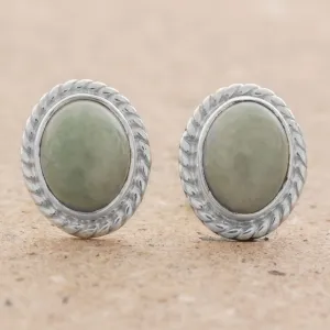 Light Green Jade Oval Stud Earrings from Guatemala - Oval Lassos | NOVICA