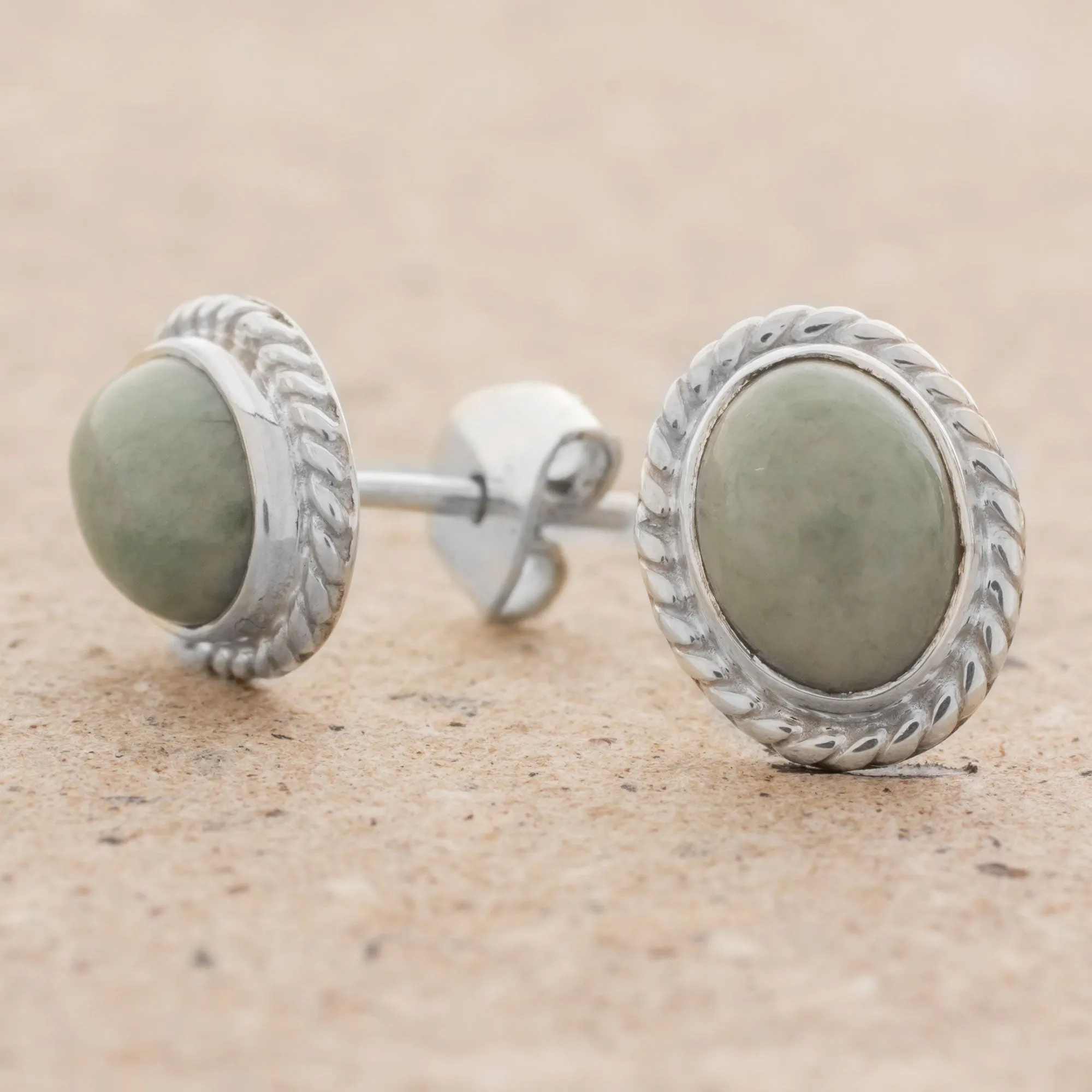 Light Green Jade Oval Stud Earrings from Guatemala - Oval Lassos | NOVICA